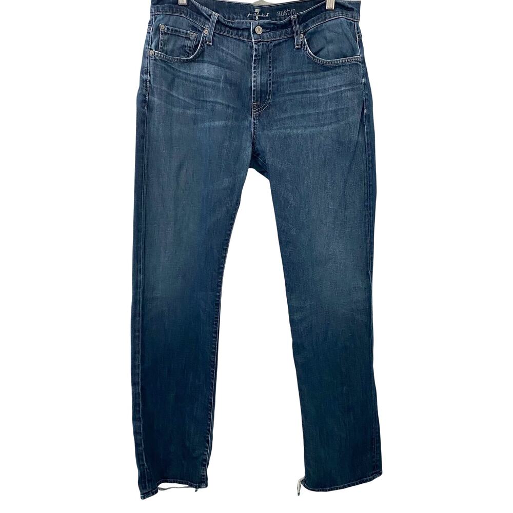 7 For All Mankind Austin Jeans Mens 36x33 Straight Dark Wash Distressed